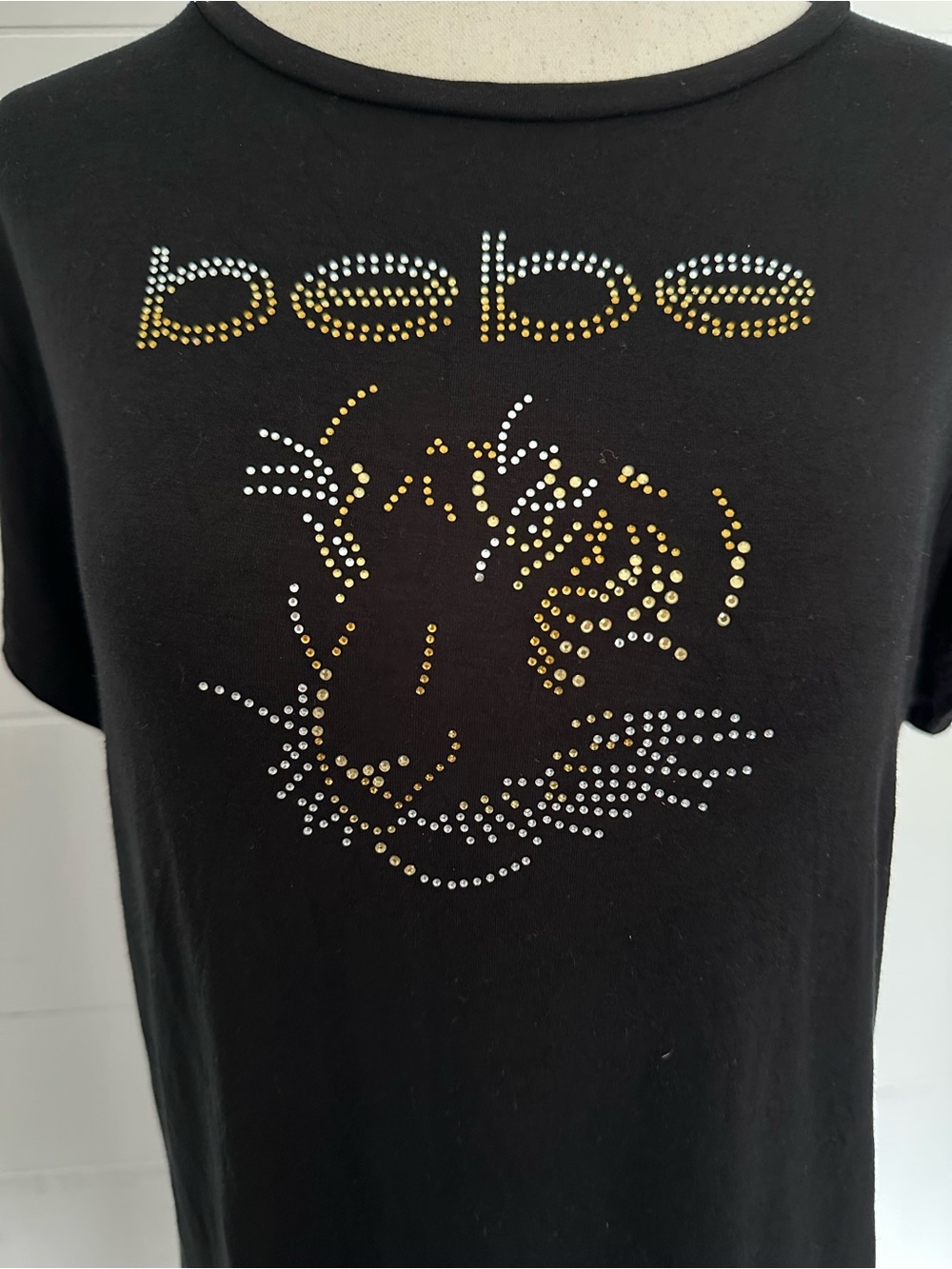 Bebe Black & Gold Rhinestone Lion Leo Szn Tee XL